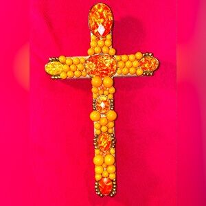 Artisanal Wood ✝️of Repurposed Jewelry with Orange  & Gold colors